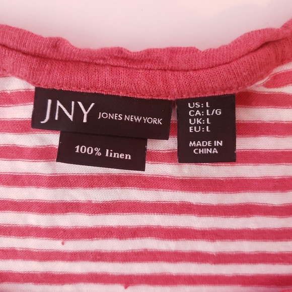 JONES NEW YORK Red and White Striped Linen Short Sleeve Shirt Size Large - Picture 4 of 5